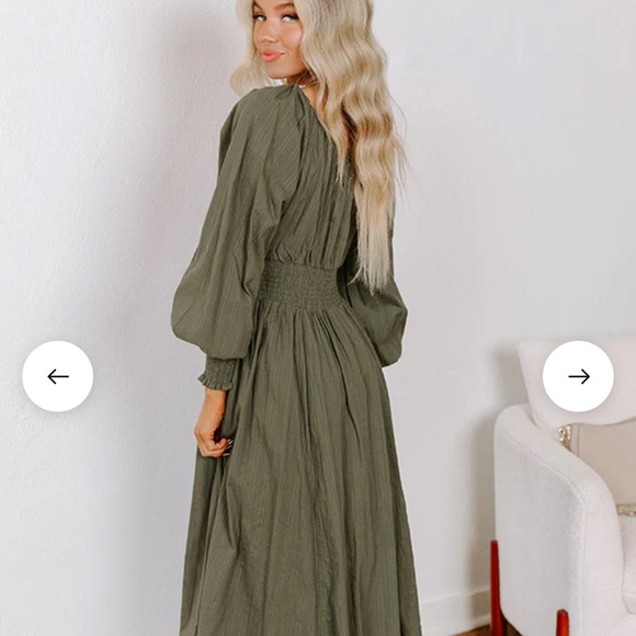 SUNSET VIEWS BUTTON DOWN MIDI IN OLIVE M - Picture 6 of 10